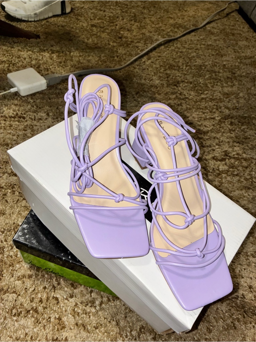 BAMBOO Lilac Strappy Block Heel Sandals